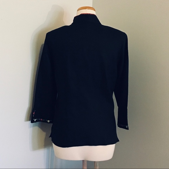 Jacket Anne Carson Embroidered Flowers Linen Black - Picture 3 of 7